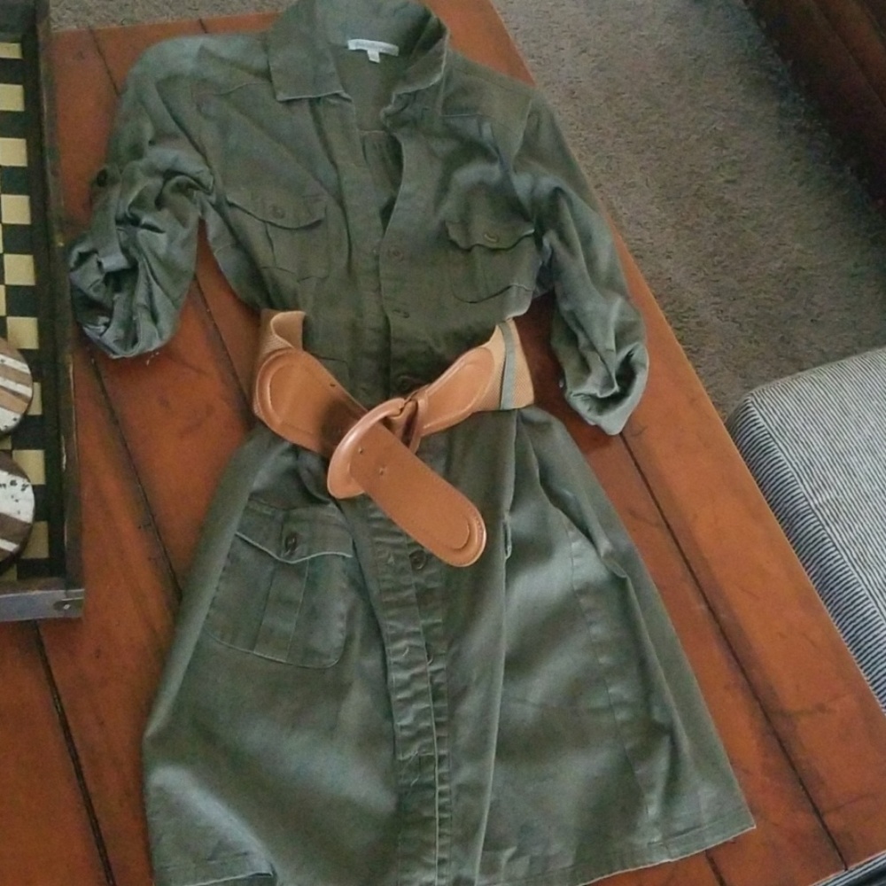 Womens military green dress with brown belt